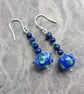 Blue and Green Dangle Earrings with Sodalite and Lampwork Beads