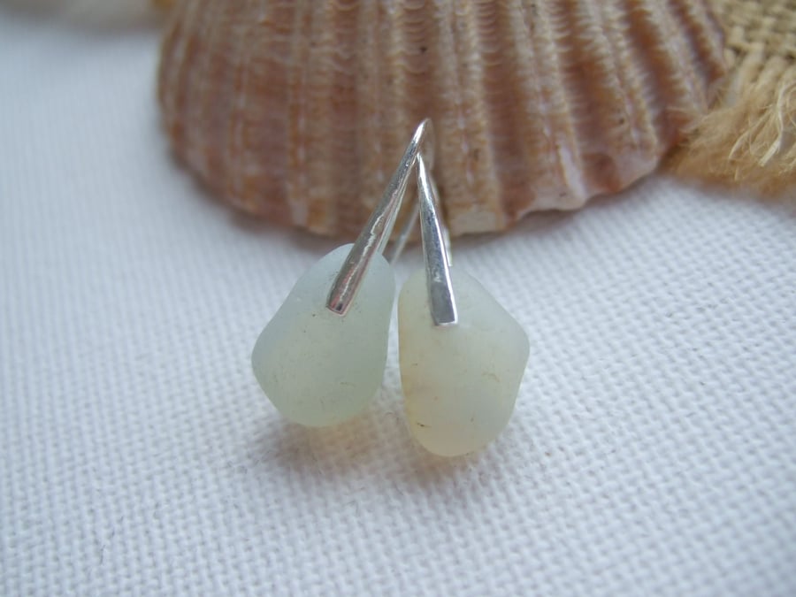 Sea glass earrings, opalescent Seaham sea glass earrings, dangle earring, opaque