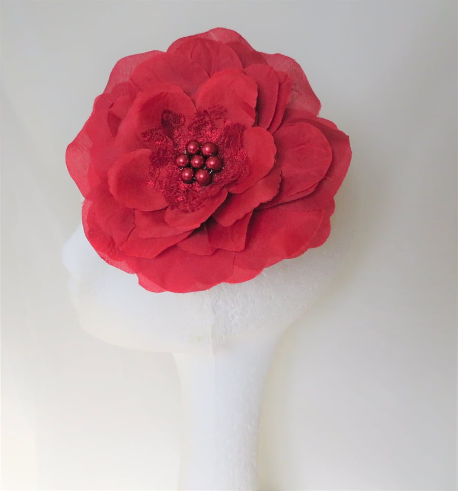 Dark Ruby Red Oversized Rose Vintage Retro Rockabilly Hair Flower Fascinator