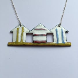 Hand Enamelled Triple Beach Hut Necklace  