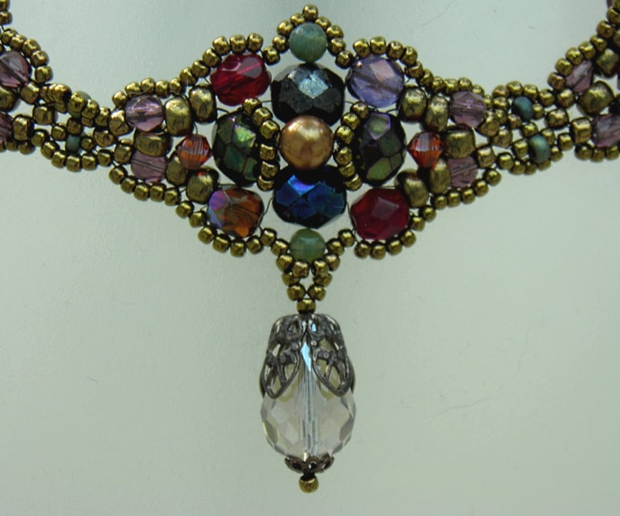 Embellished Choker with Agate and Swarovski Pearls and Crystals