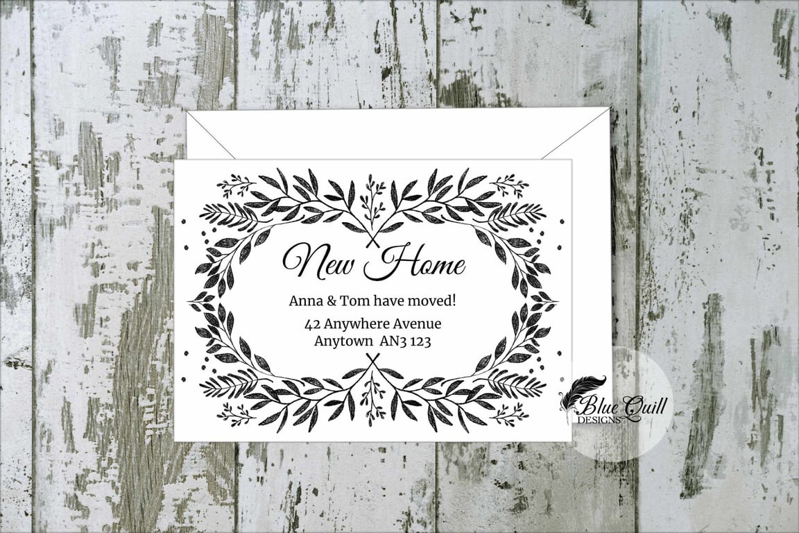 Personalised Moving Home Announcement Cards - Hand Sketched Leaf Illustration