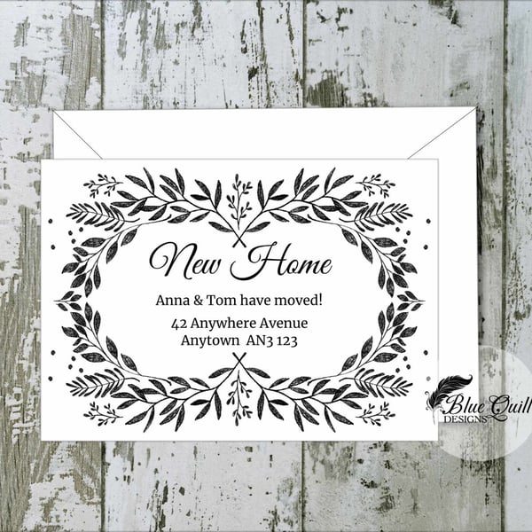 Personalised Moving Home Announcement Cards - Hand Sketched Leaf Illustration