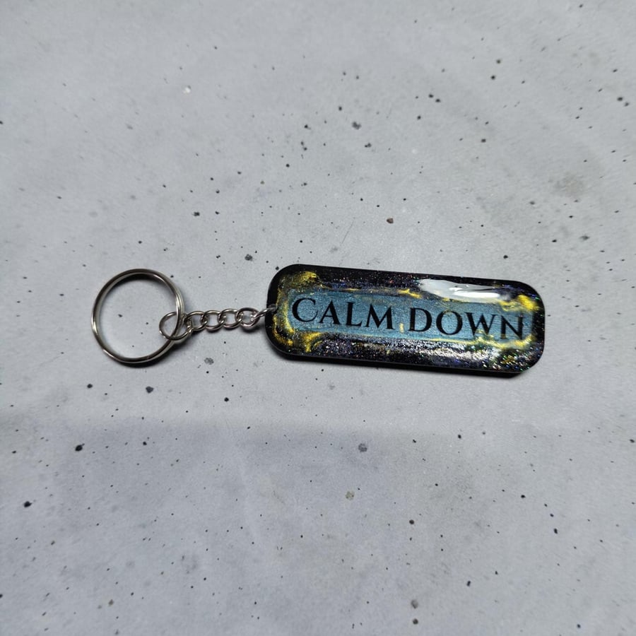 CALM DOWN Handmade Resin Keyring - Funny Quirky Gift - Folksy