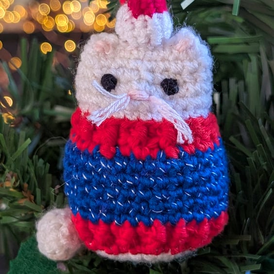 White Cat Christmas Tree Decoration, Cat Christmas Gift, Cat Hanging Decoration