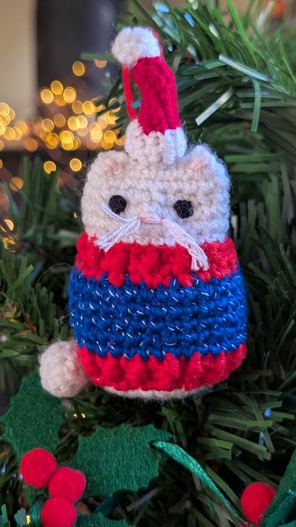 White Cat Christmas Tree Decoration, Cat Christmas Gift, Cat Hanging Decoration