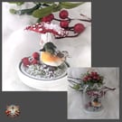 Winter Robin and Toadstool. Hanging Dome OOAK