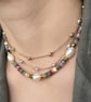 Gemstone & Pearl Beaded Necklace Handmade Stainless Steel Jewelry - Image 2