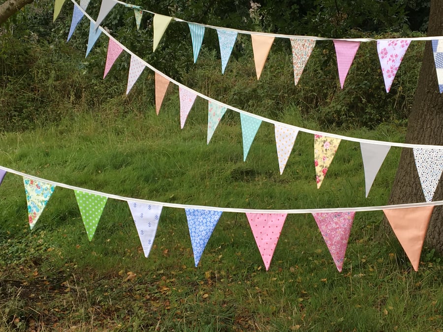 Pastel Long Bunting - 50ft 14m bunting 75 flags, wedding bunting, party bunting