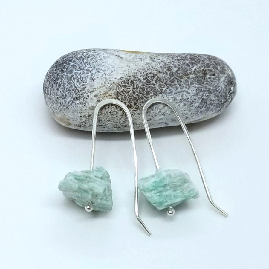 Amazonite Gemstone Drop Earrings and Handmade Sterling Silver Hook 