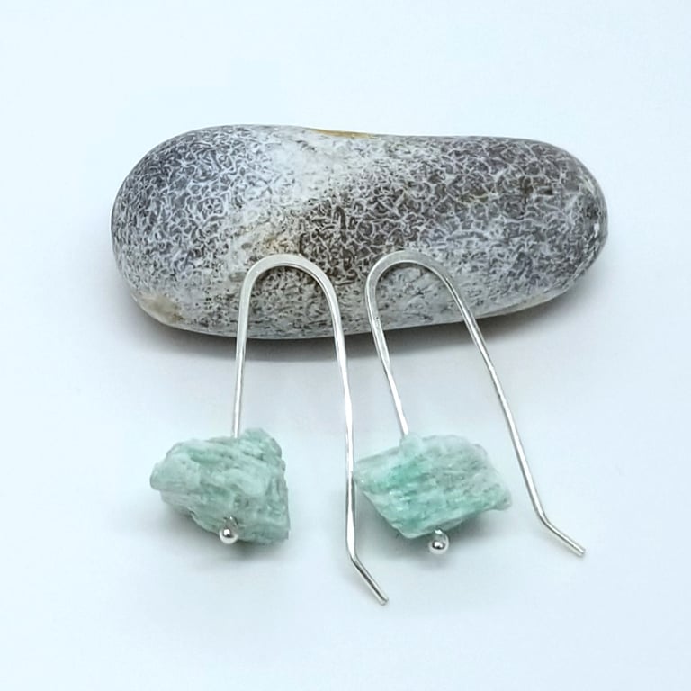 Amazonite Gemstone Drop Earrings and Handmade Sterling Silver Hook 