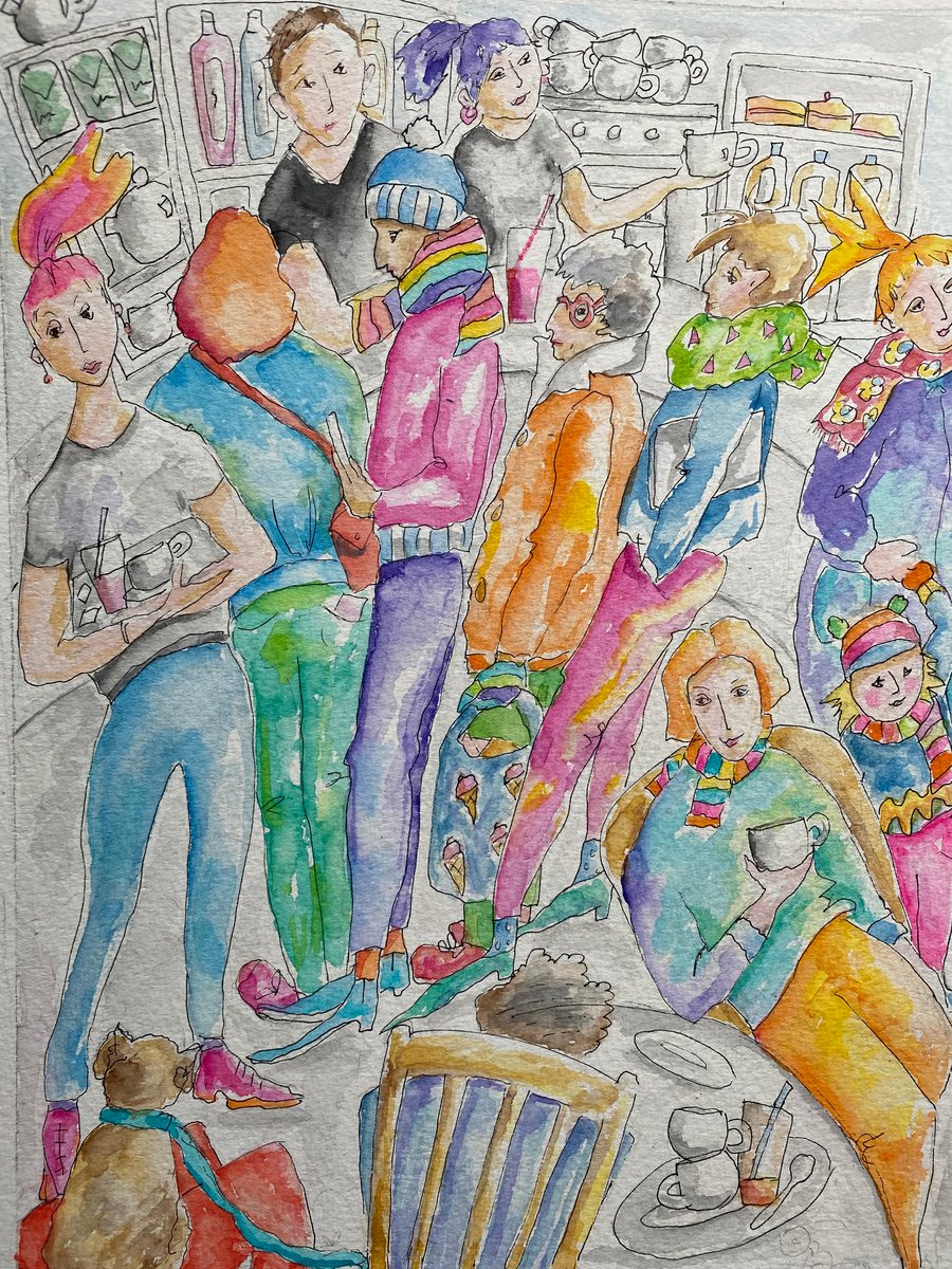 Original watercolour painting - Give us our daily coffee.