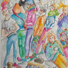 Original watercolour painting - Give us our daily coffee.