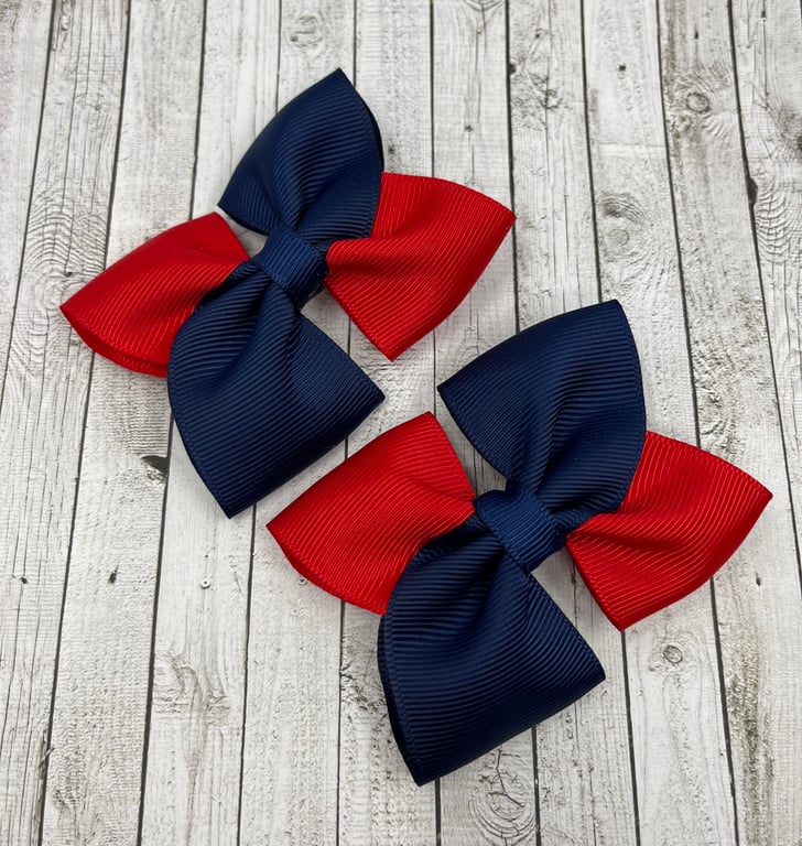 Navy and Red Square Double with Bows on Clips (pair)