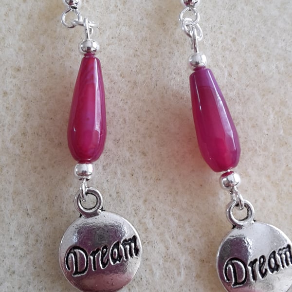 Silver plated pink agate earrings