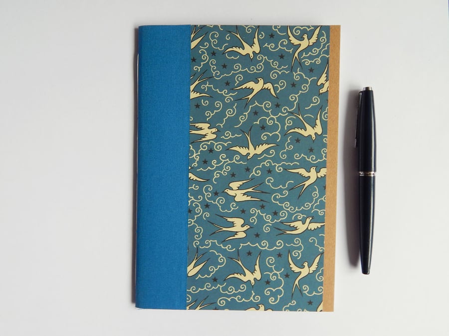 Swallows Notebook, Lined white pages.  Replacement notebook A5. Made to Order