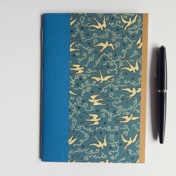 Swallows Notebook, Lined white pages.  Replacement notebook A5. Made to Order