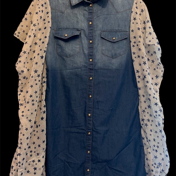 One of a Kind Upcycled Western Boho Denim Tunic Kimono 