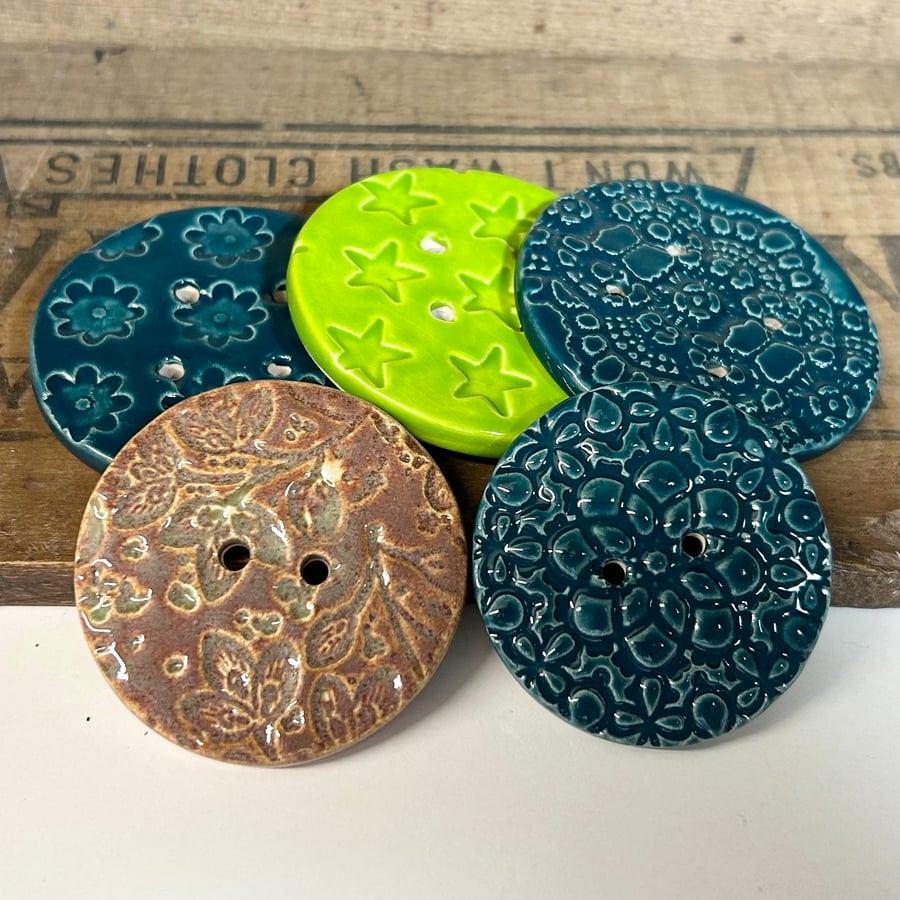 Perfectly Imperfect Set of five extra large handmade ceramic buttons