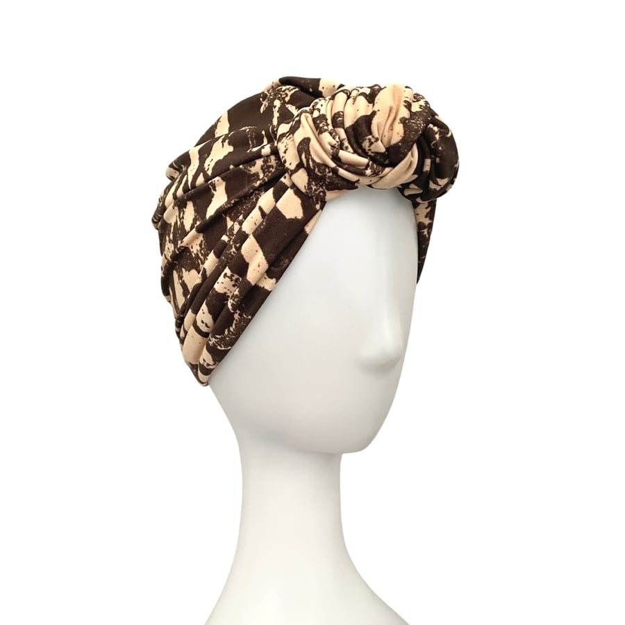 Brown Patterned Turban Head Wrap Hat for Women, Super Soft Prettied Adult Head 