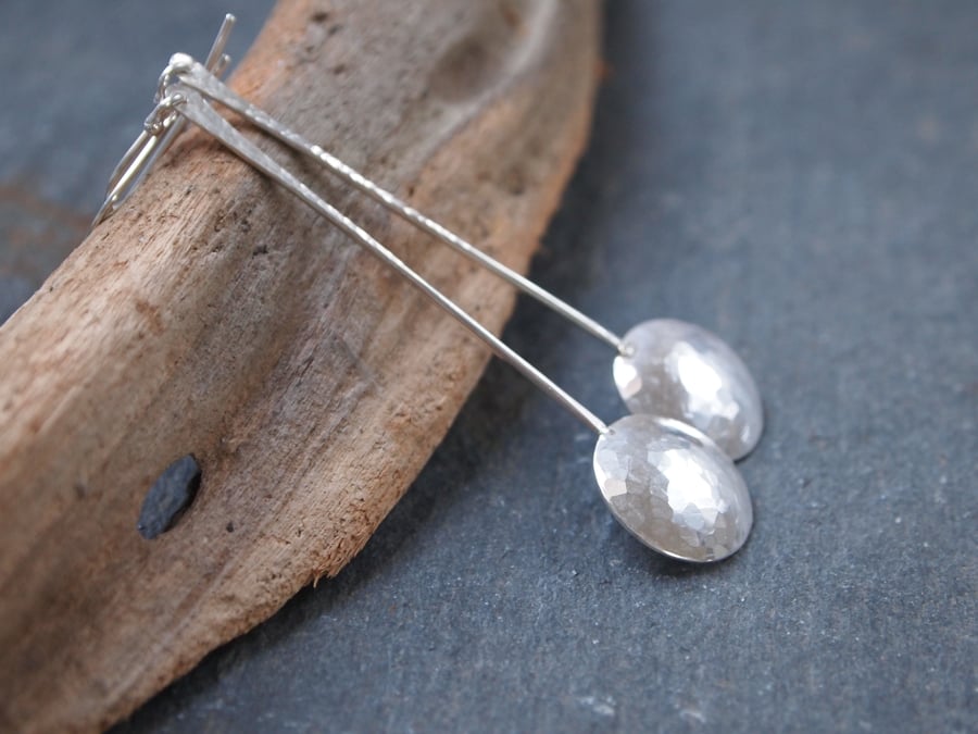 Silver earrings, long silver moon earrings, handmade silver jewellery