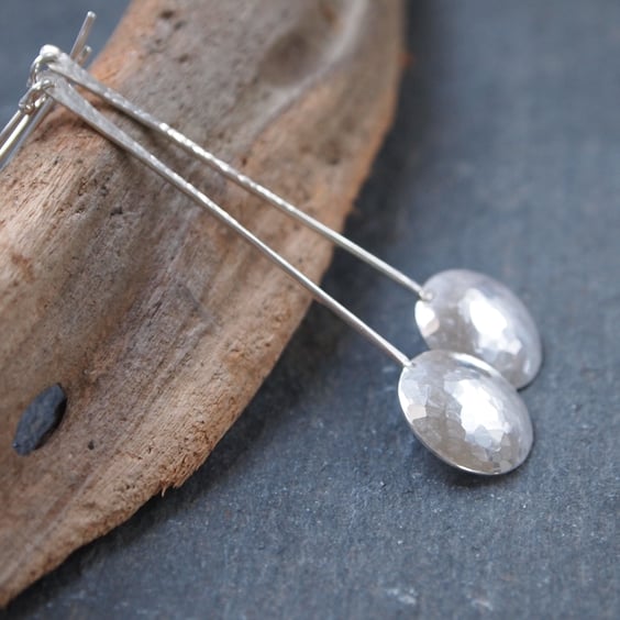 Silver earrings, long silver moon earrings, handmade silver jewellery