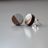 Wooden Circle Ear Studs Wood Earring with Silver Leaf