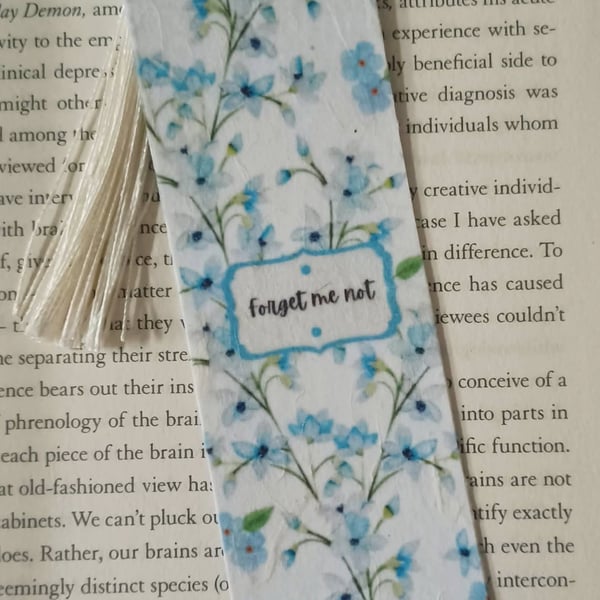 Handmade Bookmark Forget Me Not Flowers and Gift Tag