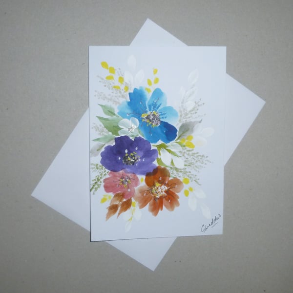 hand painted blank floral greetings card ( ref  FA388 B3 )
