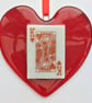 Handmade Glass Hanging Red Love Heart- King or Queen Of Hearts or Diamonds  - Image 2