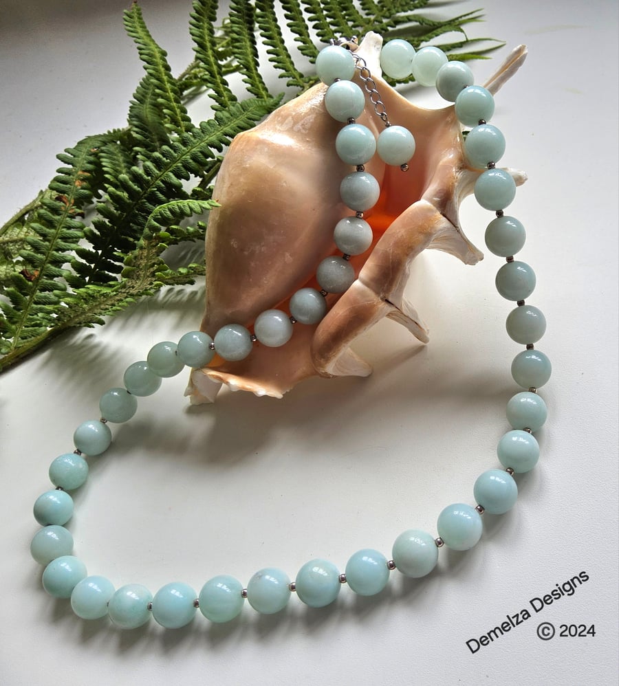 Designer Russian Amazonite Sterling Silver Necklace AA Grade