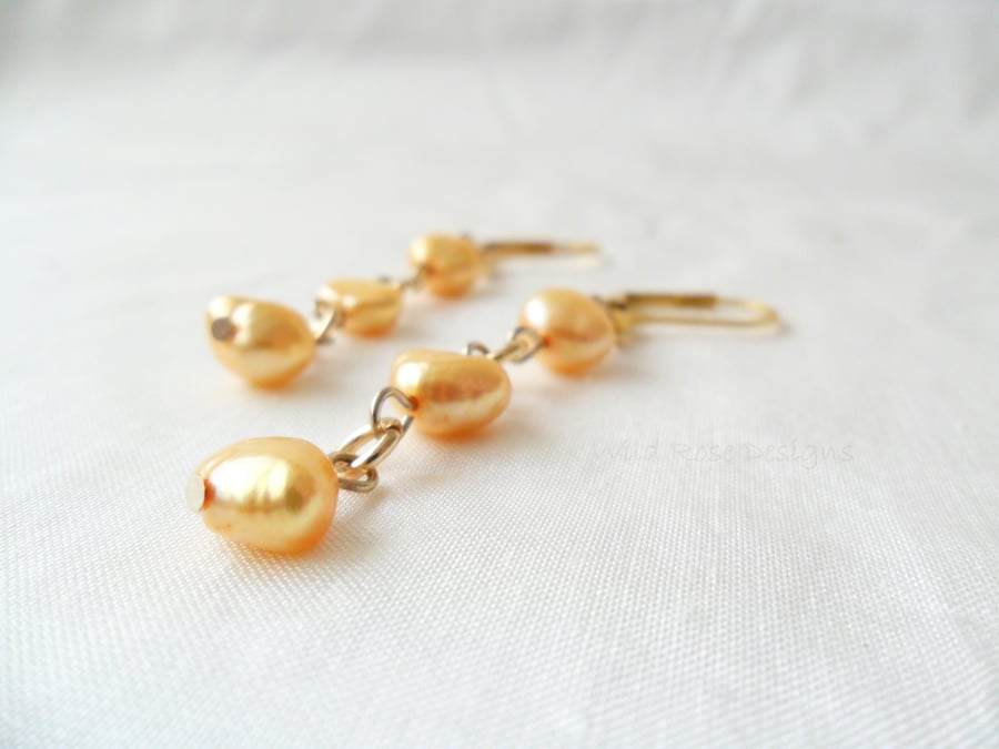 Gold Freshwater Pearl dangle earrings 