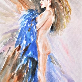 Nude woman standing. Original Watercolour painting