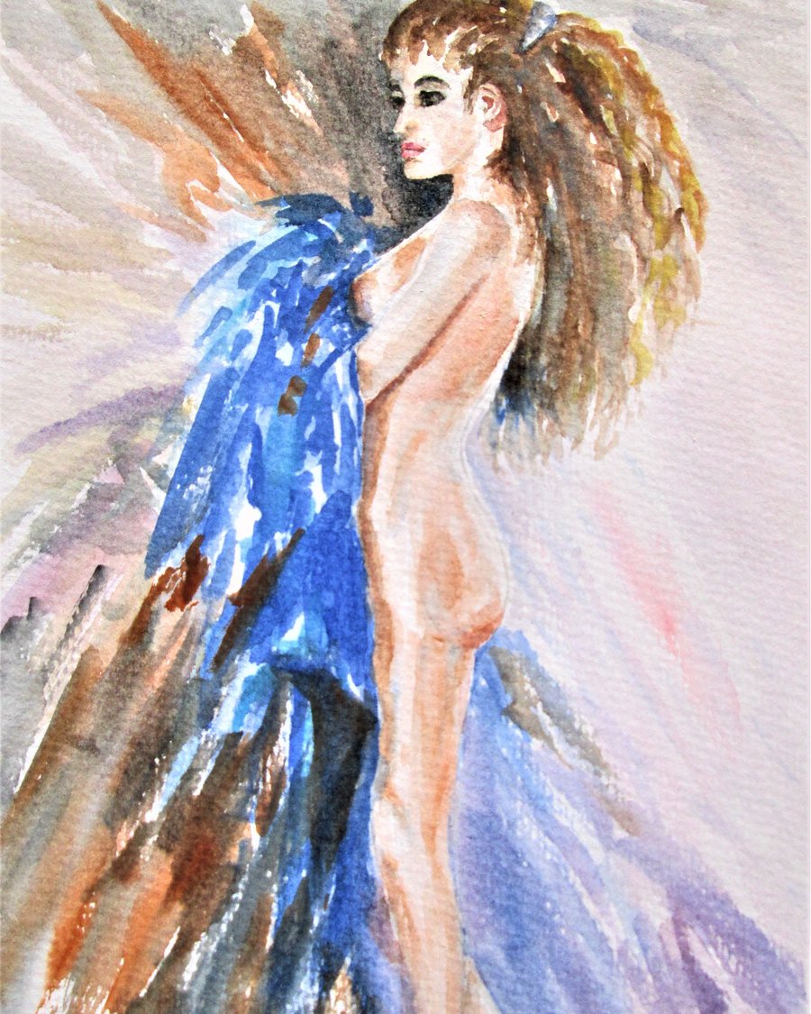Nude woman standing. Original Watercolour painting