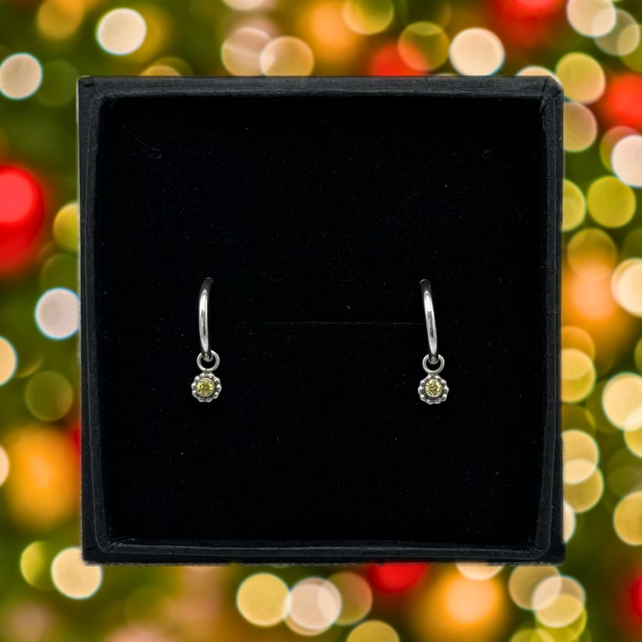 Petite Yellow Daisy Hoop Earrings 