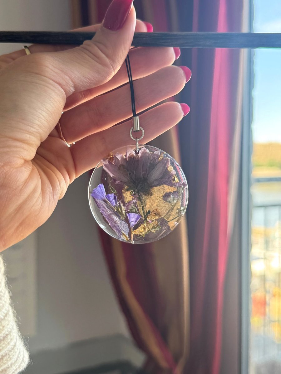 Pressed Flower and Gold Leaf Phone or Bag Chain