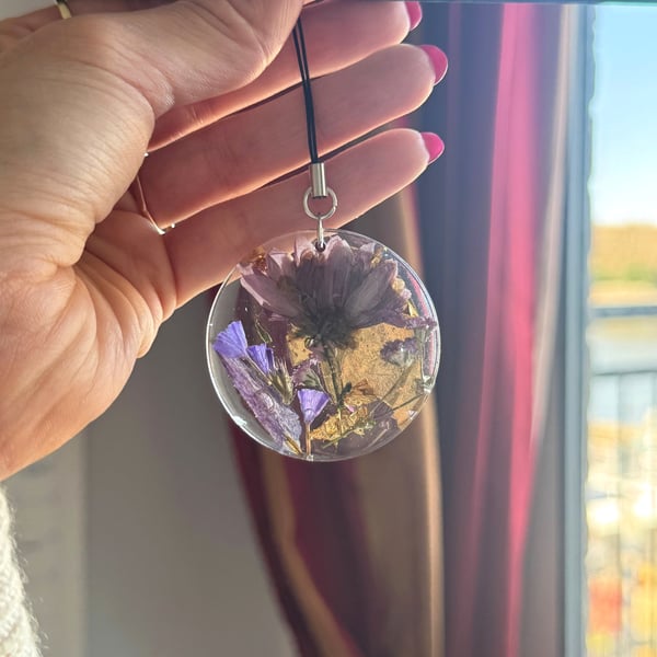 Pressed Flower and Gold Leaf Phone or Bag Chain