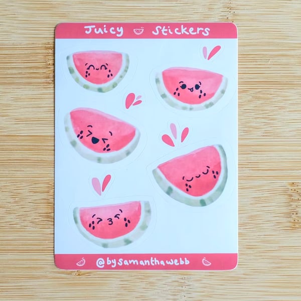 Watermelon cute kawaii Illustrated sticker sheet