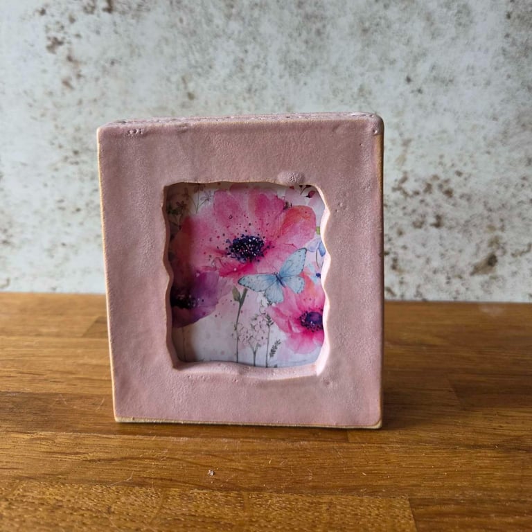 Handmade Freestanding Ceramic Picture Photo Frame in Pink