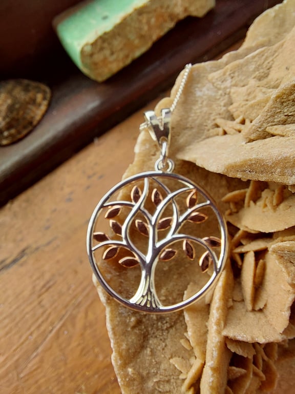 Sterling Silver and Rose Gold Tree of Life Necklace