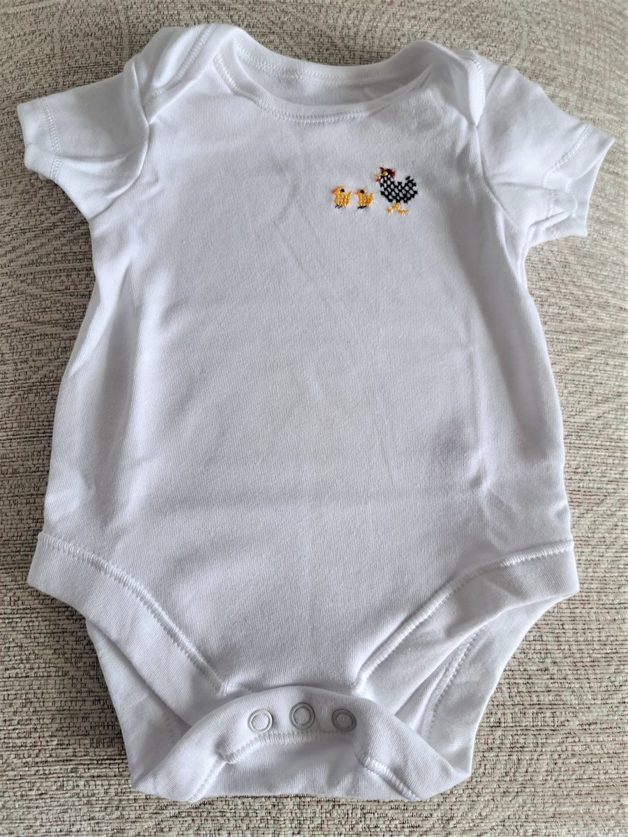 Hen and Chicks Baby Vest, age 3-6 months, hand embroidered