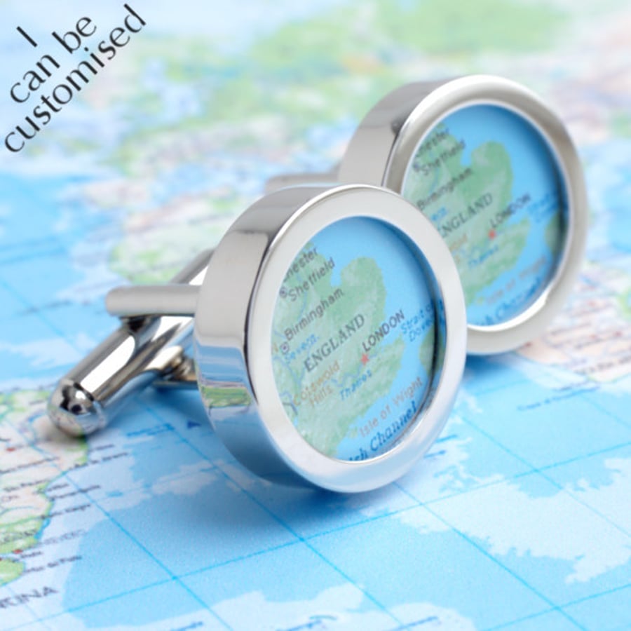 Custom Map Cufflinks of Anywhere in the World - Choose Your Location