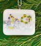 Handcrafted Fused Glass Christmas Ornament: Snowman Family Keepsake Card (Scotla