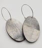 Grey and white hand printed dangle oval shaped earrings  - Image 5