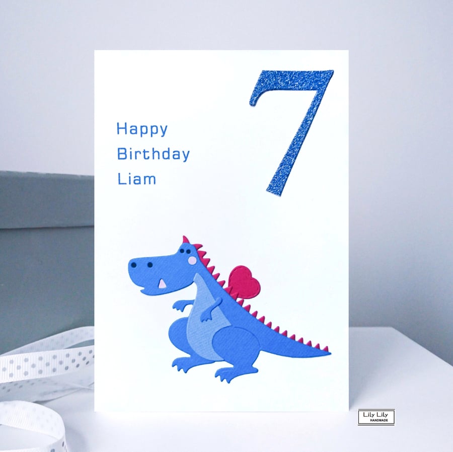 Birthday card, Dinosaur Dragon design, Handmade by Lily Lily Handmade 