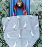 Small countryside duck tote bag - calm grey-blue outer and rainbow webbing