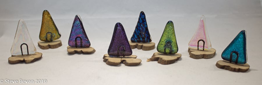 Dichroic Glass Tree on Wooden Base