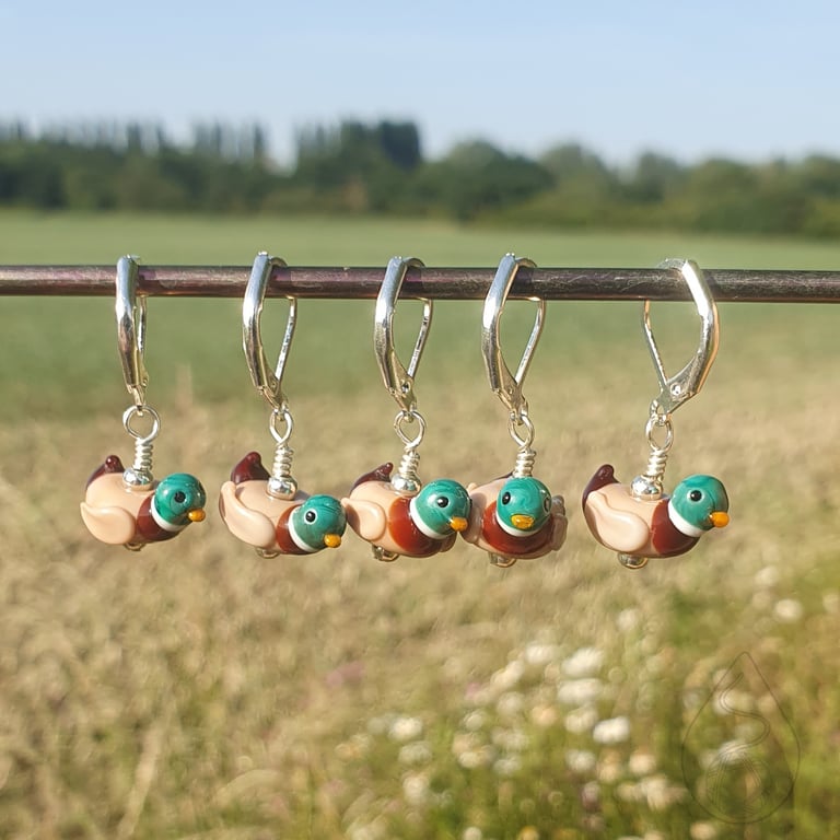 Tiny Glass Mallard Duck Stitch Marker