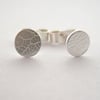 Silver Stud Earrings  - small dainty, round, pure leaf imprint