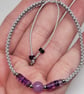 Purple Agate and Amethyst Bracelet Adjustable Silver Cord Natural Stone - Image 6